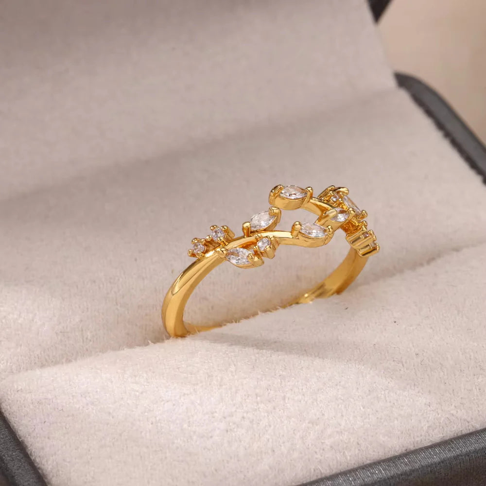 18K Gold-plated Full Diamond Titanium Steel Colorfast Open Ring For Women