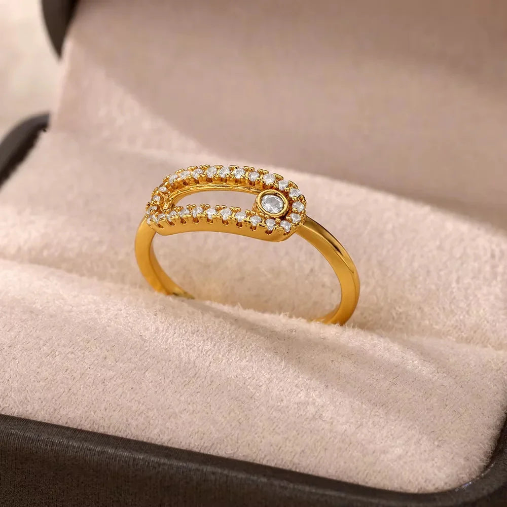 18K Gold-plated Full Diamond Titanium Steel Colorfast Open Ring For Women