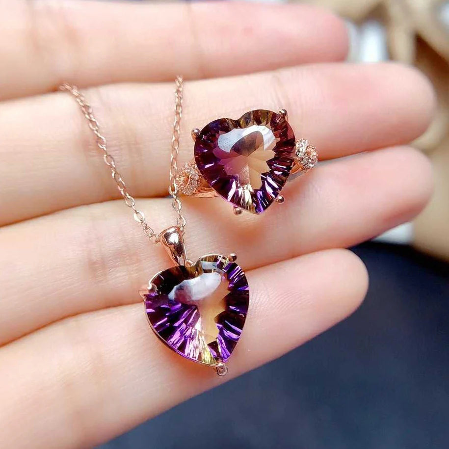 Heart-shaped Artificial Gradient Colorful Tourmaline Open Ring