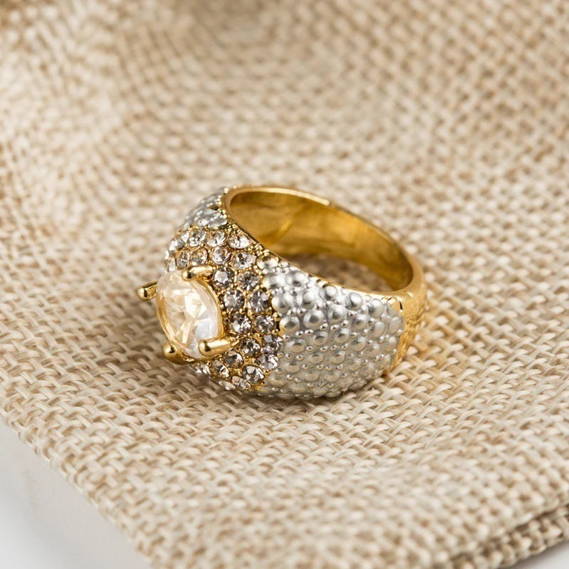 Gold-plated Square European And American Gemstone Ring