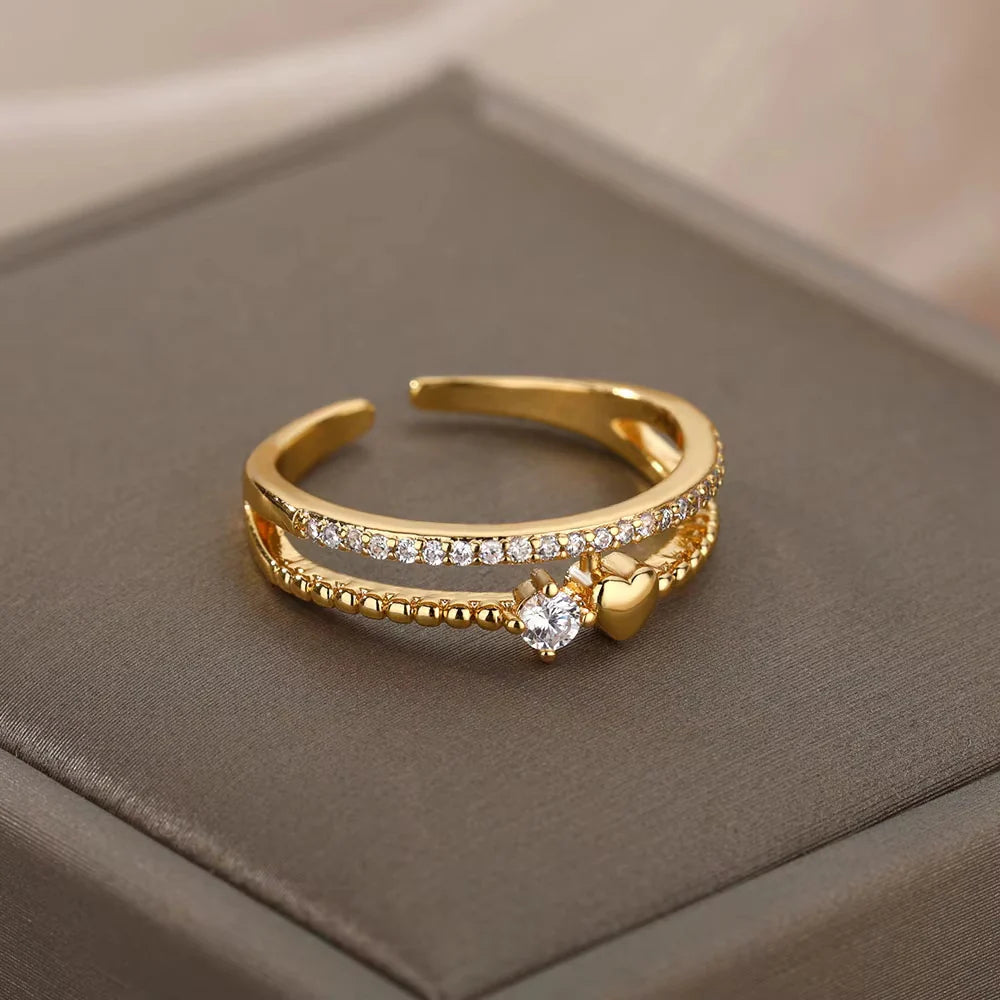 18K Gold-plated Full Diamond Titanium Steel Colorfast Open Ring For Women