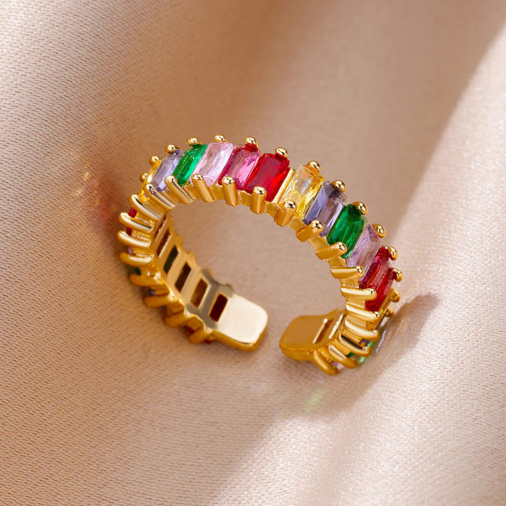 18K Gold-plated Full Diamond Titanium Steel Colorfast Open Ring For Women