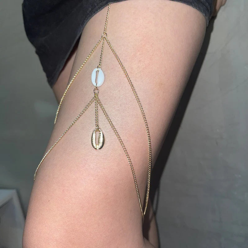 Female Shell Tassel Double Layer Thigh Chain Body Ornament