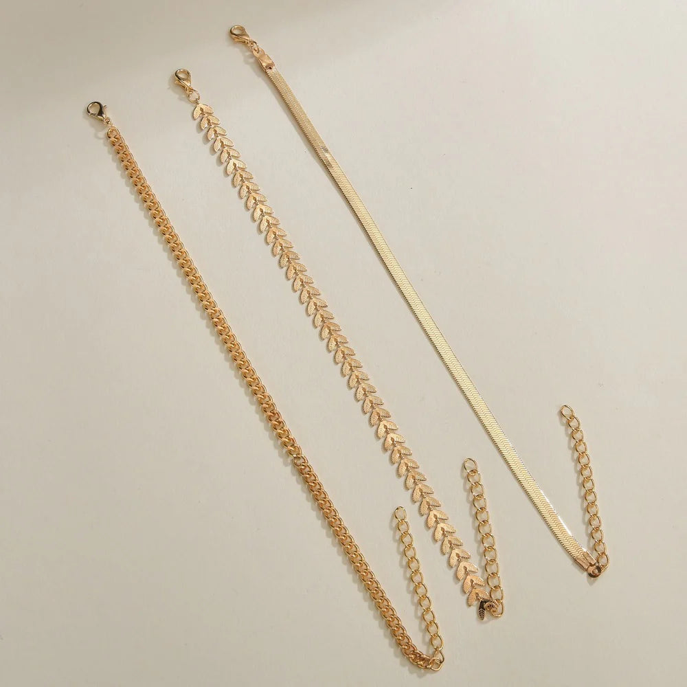 Personalized Retro Metal Texture Chain Leaves Anklets