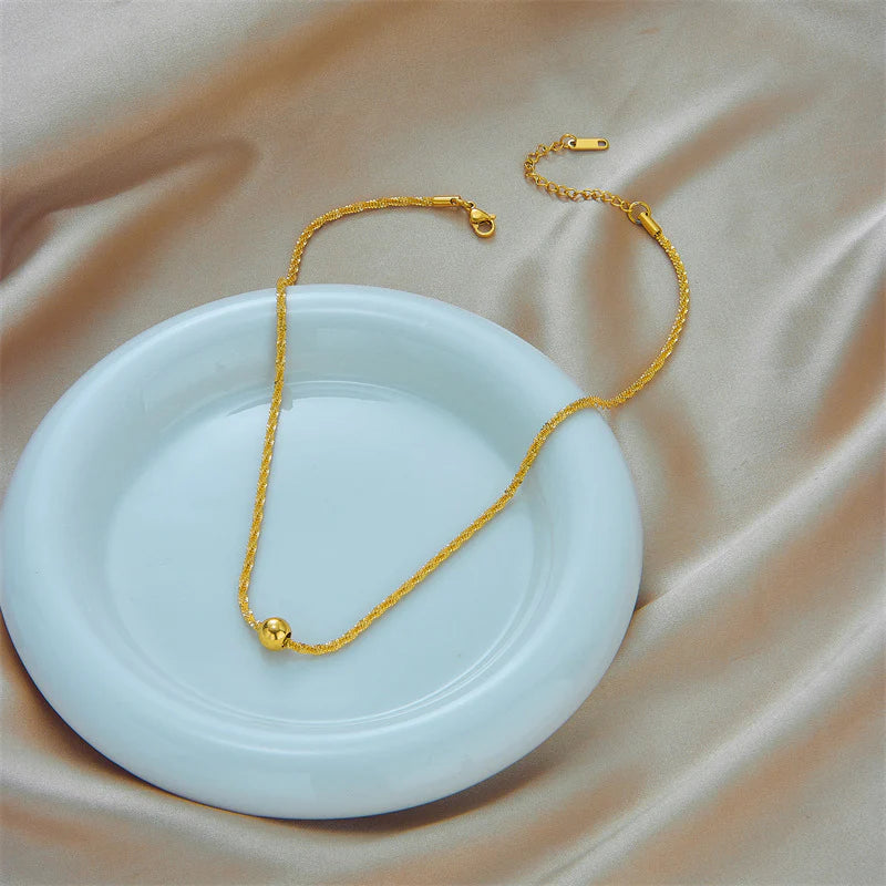 Metal Round Beads Thread Wave Necklace