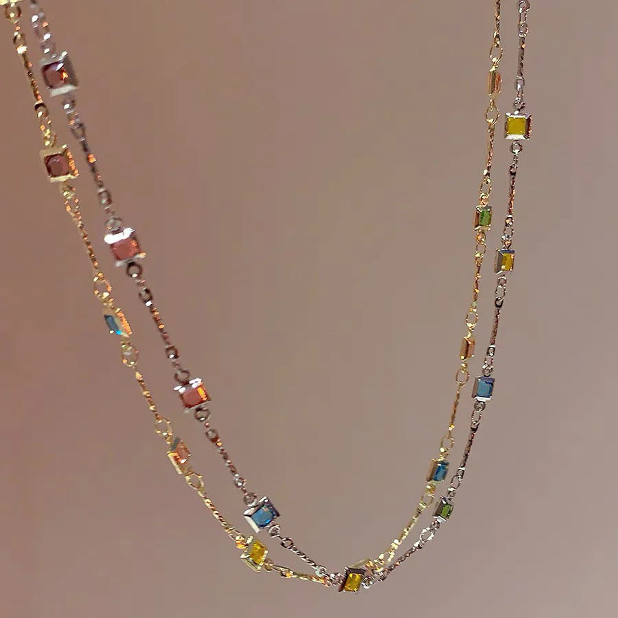 Rainbow Gem Necklace Simple Clavicle Chain