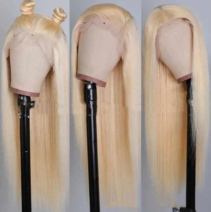 Mid-length Straight Light Gold Warm Silk Female Wig