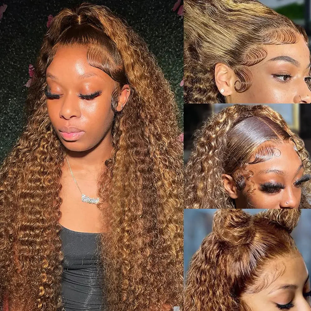 Highlight 13x6 Lace Frontal Wig Human Hair Brazilian Curly Wigs For Women Deep Water Wave HD Lace Wig Transparent Colored Hair